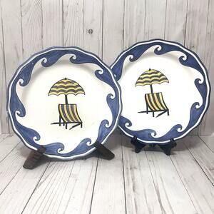 Coastal Wall Plates Portugal Pottery Beach Decor Mediterranean Style Set of 2